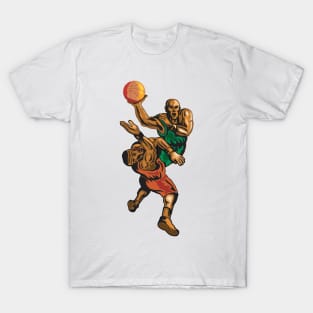 Basketball Player Dunking Blocking Retro T-Shirt